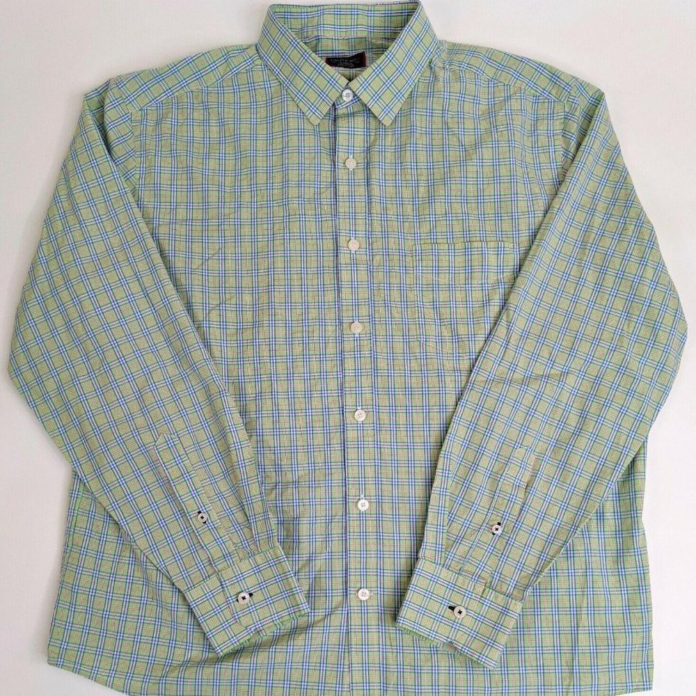 UNTUCKit XL Blue Green Plaid Front Button